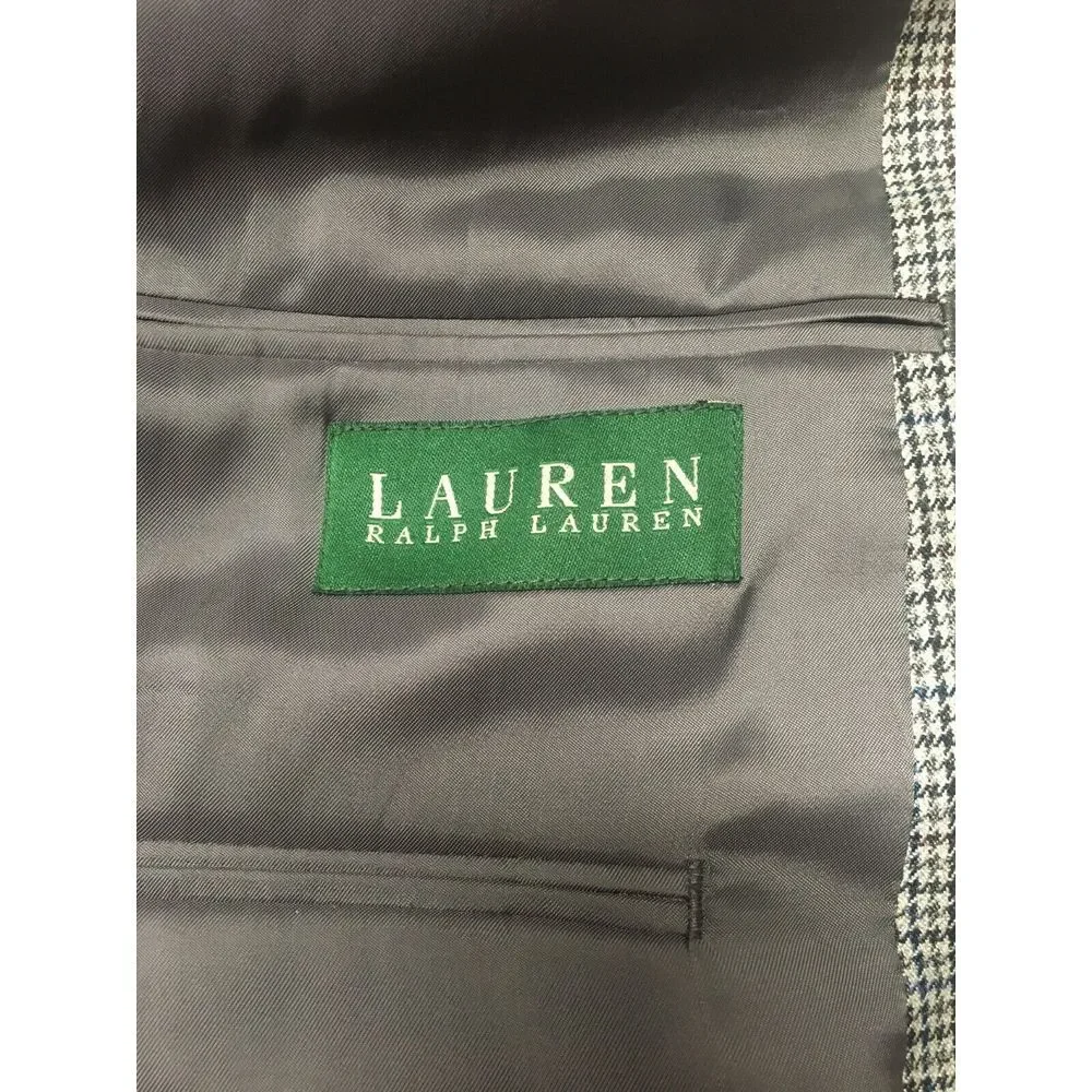 Mens Ralph Lauren Gray Houndstooth Jacket‎ 2 Button Size 46 R Silk Wool Blend